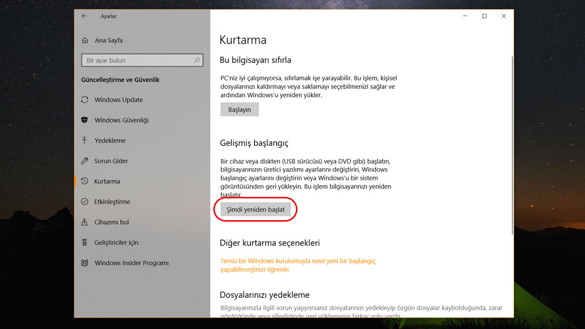 Windows 10 Güvenli Mod 3. Adım